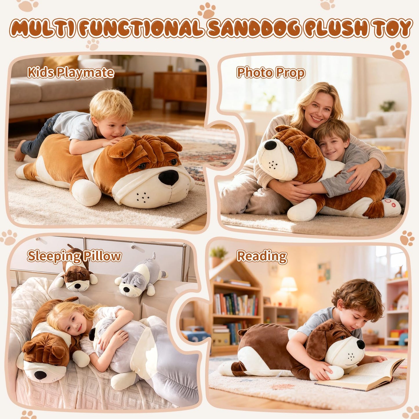Dog Stuffed Animals, Brown 17.7in Dog Plush Bulldog Stuffed Animals Big Stuffed Animal Christmas Birthday Gifts for Kids Boys and Girls