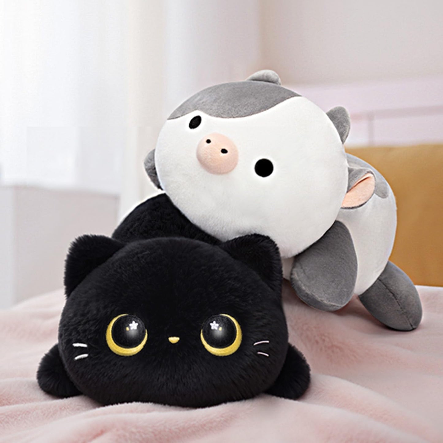 Mewaii Cute Black Cat Plush Pillow, Kawaii Plushies Black Cat Stuffed Animals, Squishy Plushies, Cuddle Plush Pillow for Kids & Girls (13 Inch)