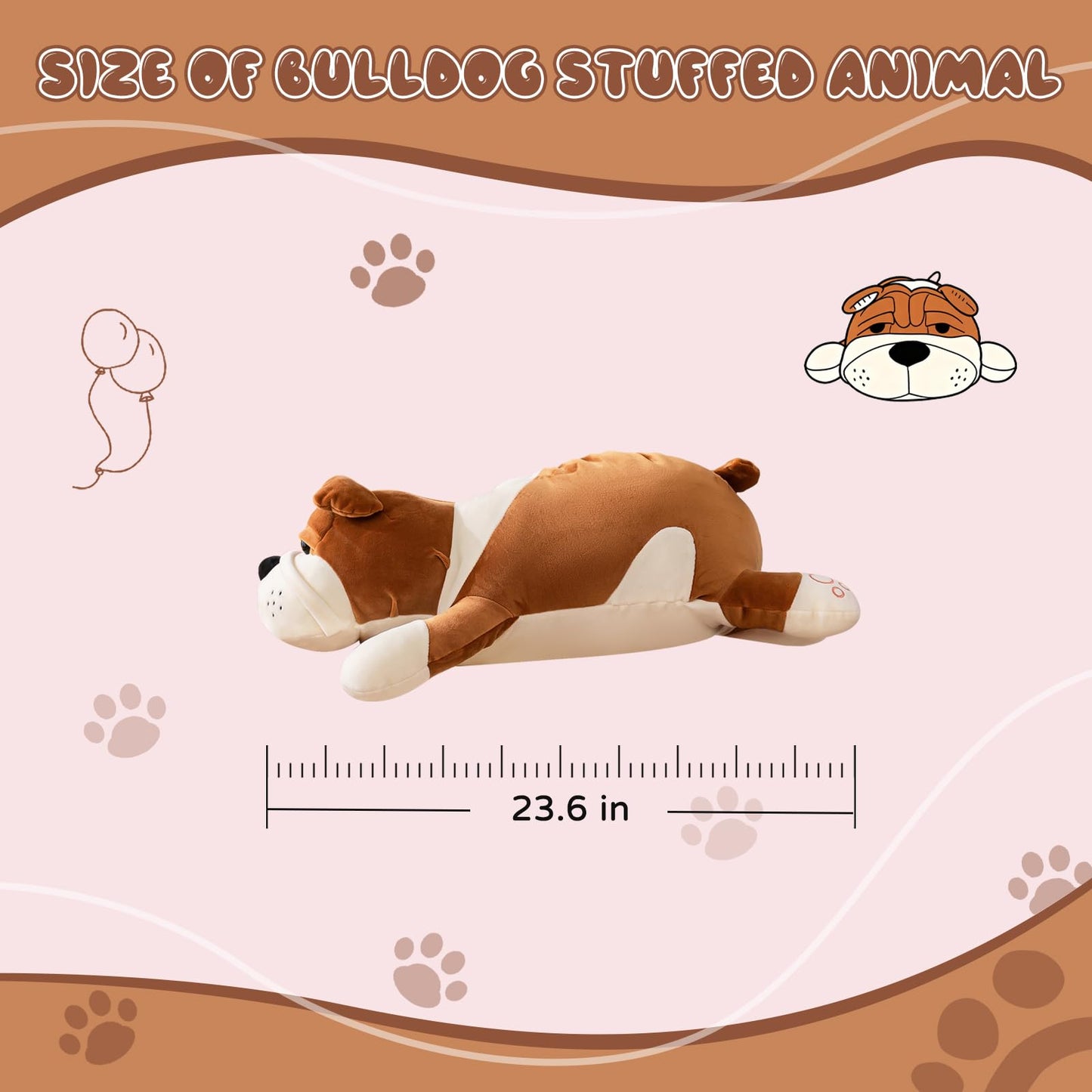 Dog Stuffed Animals, Brown 17.7in Dog Plush Bulldog Stuffed Animals Big Stuffed Animal Christmas Birthday Gifts for Kids Boys and Girls