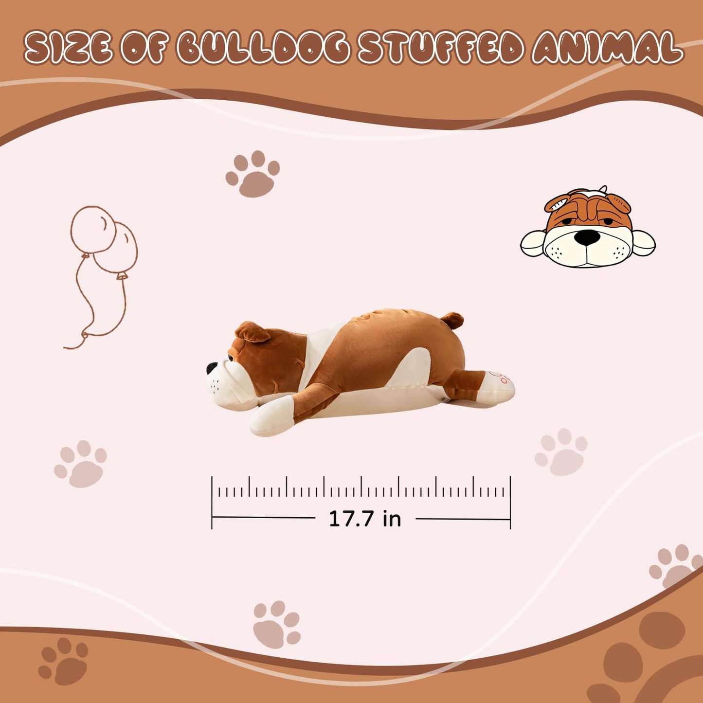 Dog Stuffed Animals, Brown 17.7in Dog Plush Bulldog Stuffed Animals Big Stuffed Animal Christmas Birthday Gifts for Kids Boys and Girls