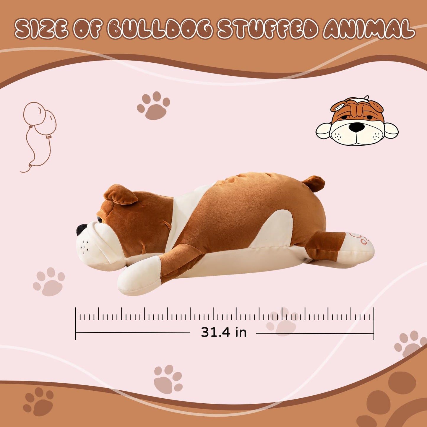 Dog Stuffed Animals, Brown 17.7in Dog Plush Bulldog Stuffed Animals Big Stuffed Animal Christmas Birthday Gifts for Kids Boys and Girls