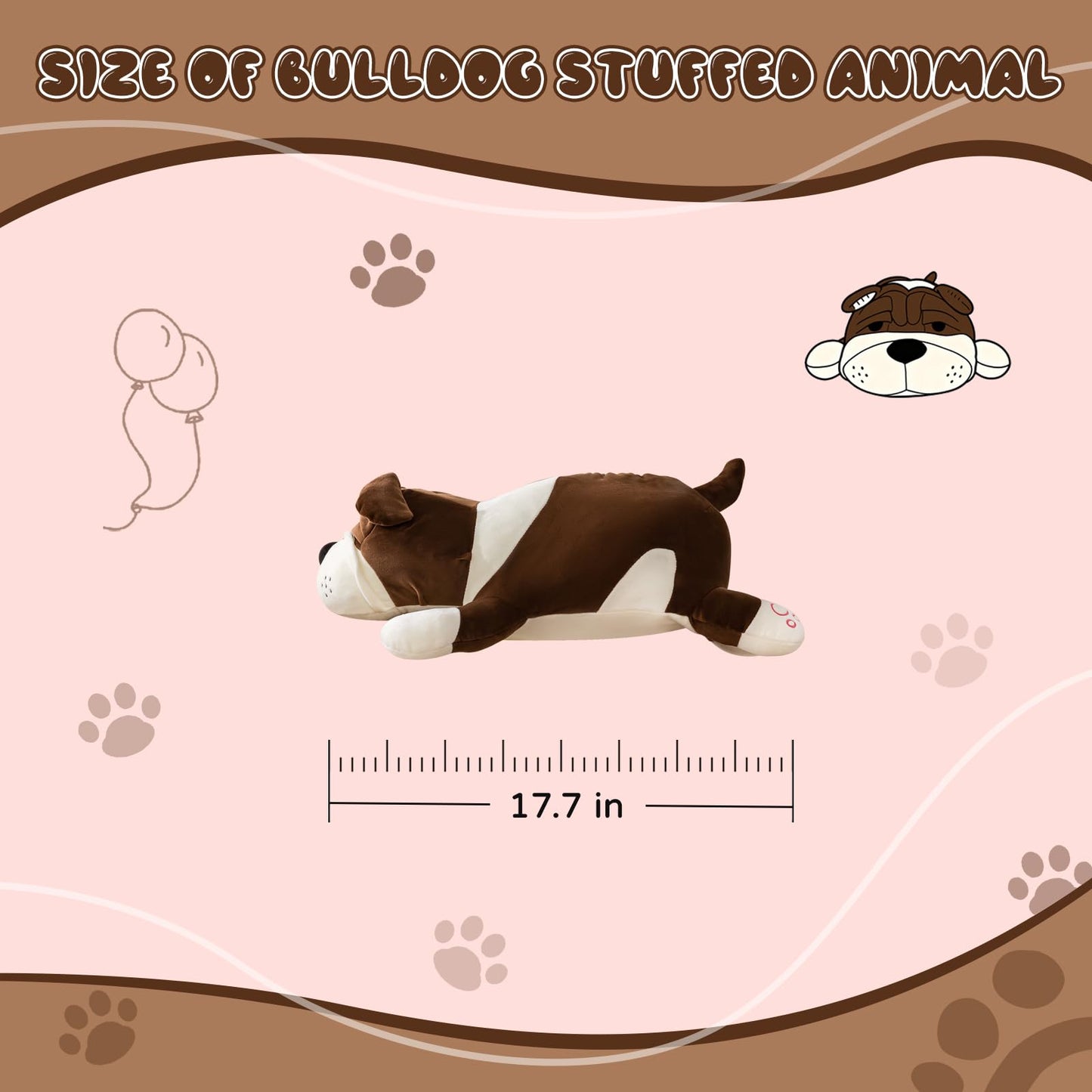 Dog Stuffed Animals, Brown 17.7in Dog Plush Bulldog Stuffed Animals Big Stuffed Animal Christmas Birthday Gifts for Kids Boys and Girls