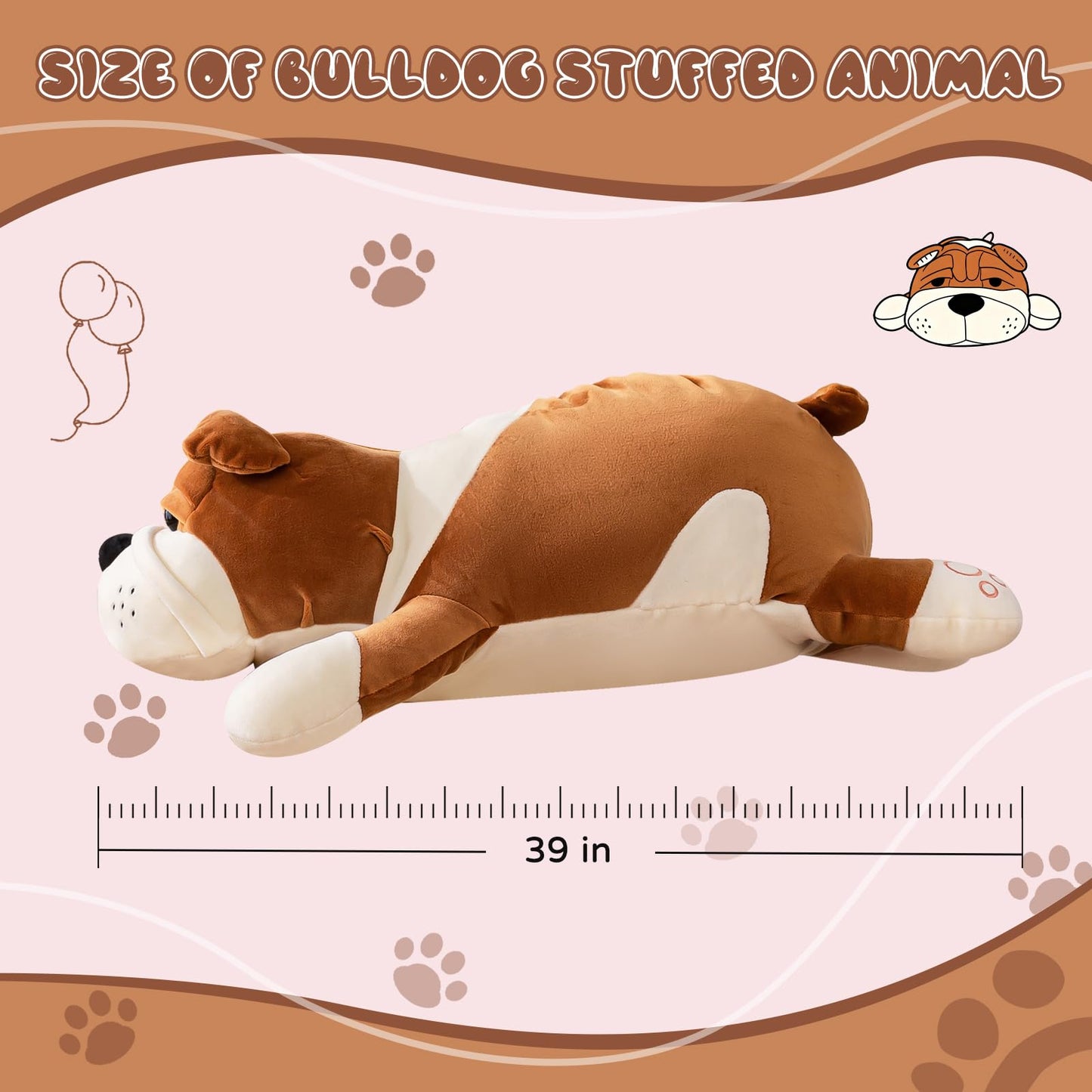 Dog Stuffed Animals, Brown 17.7in Dog Plush Bulldog Stuffed Animals Big Stuffed Animal Christmas Birthday Gifts for Kids Boys and Girls