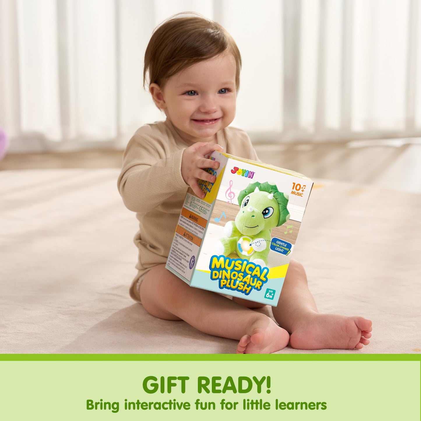 JOYIN Musical Dinosuar Plush Baby Toy, Stuffed Animal with Music & Light, Baby Musical Soft Plush Toys for Infant Babies, Christmas Birthday Gifts for Boys and Girls 6+ Months
