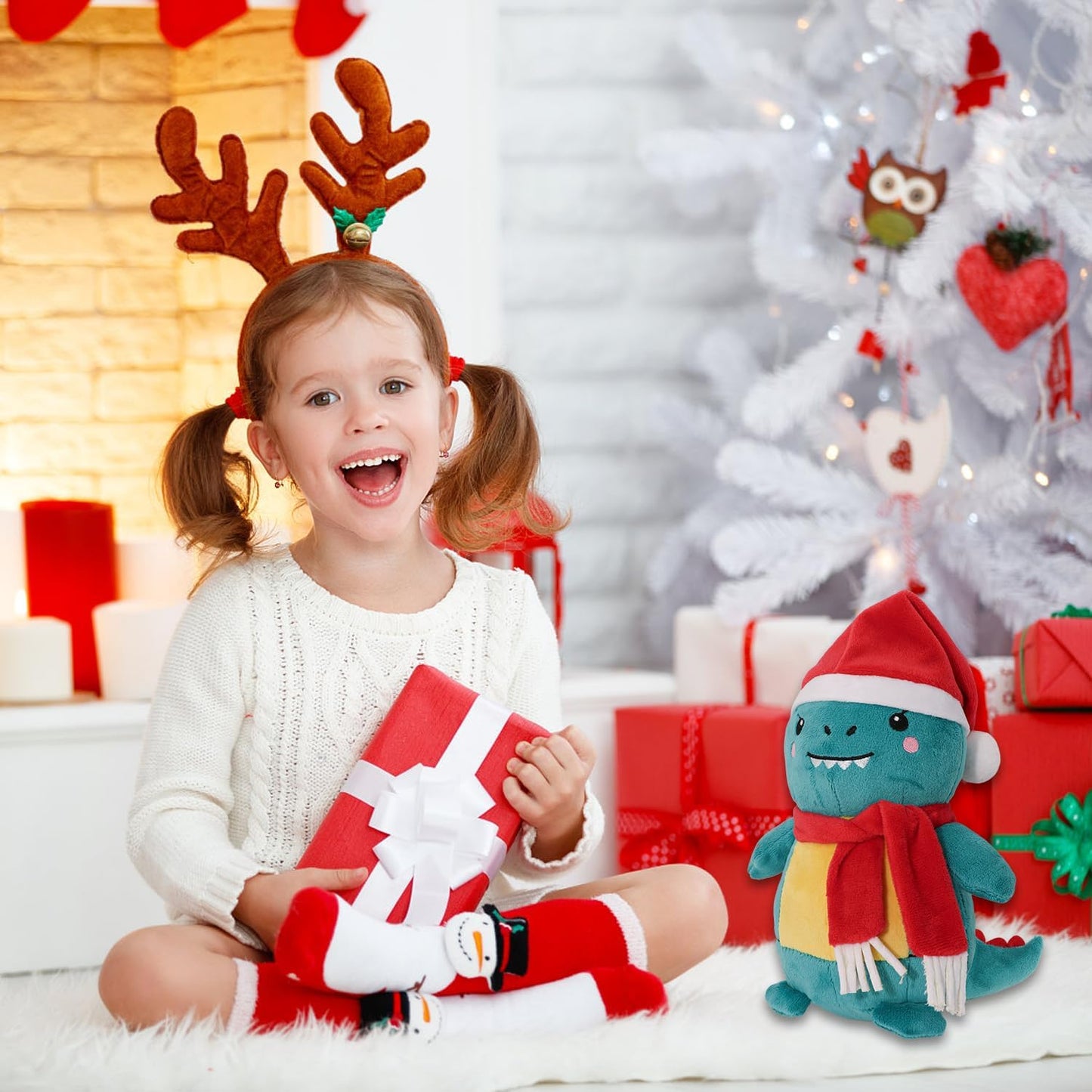 Christmas Dinosaur Plush,Dinosaur Stuffed Animals Toys,Christmas Stuffed Animal Soft Dino Plushie Birthday Gifts for Kids Girls Boys