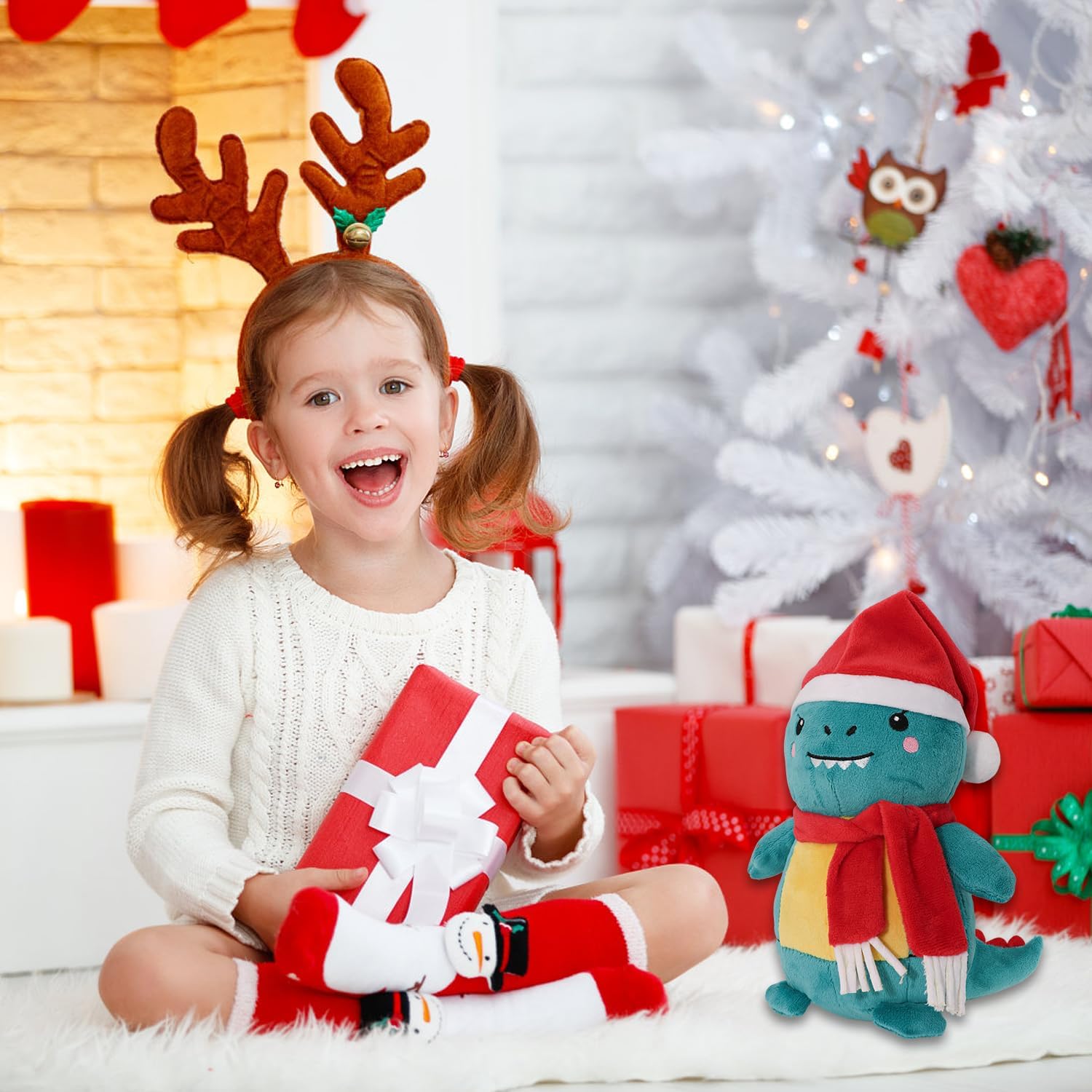 Christmas Dinosaur Plush,Dinosaur Stuffed Animals Toys,Christmas Stuffed Animal Soft Dino Plushie Birthday Gifts for Kids Girls Boys