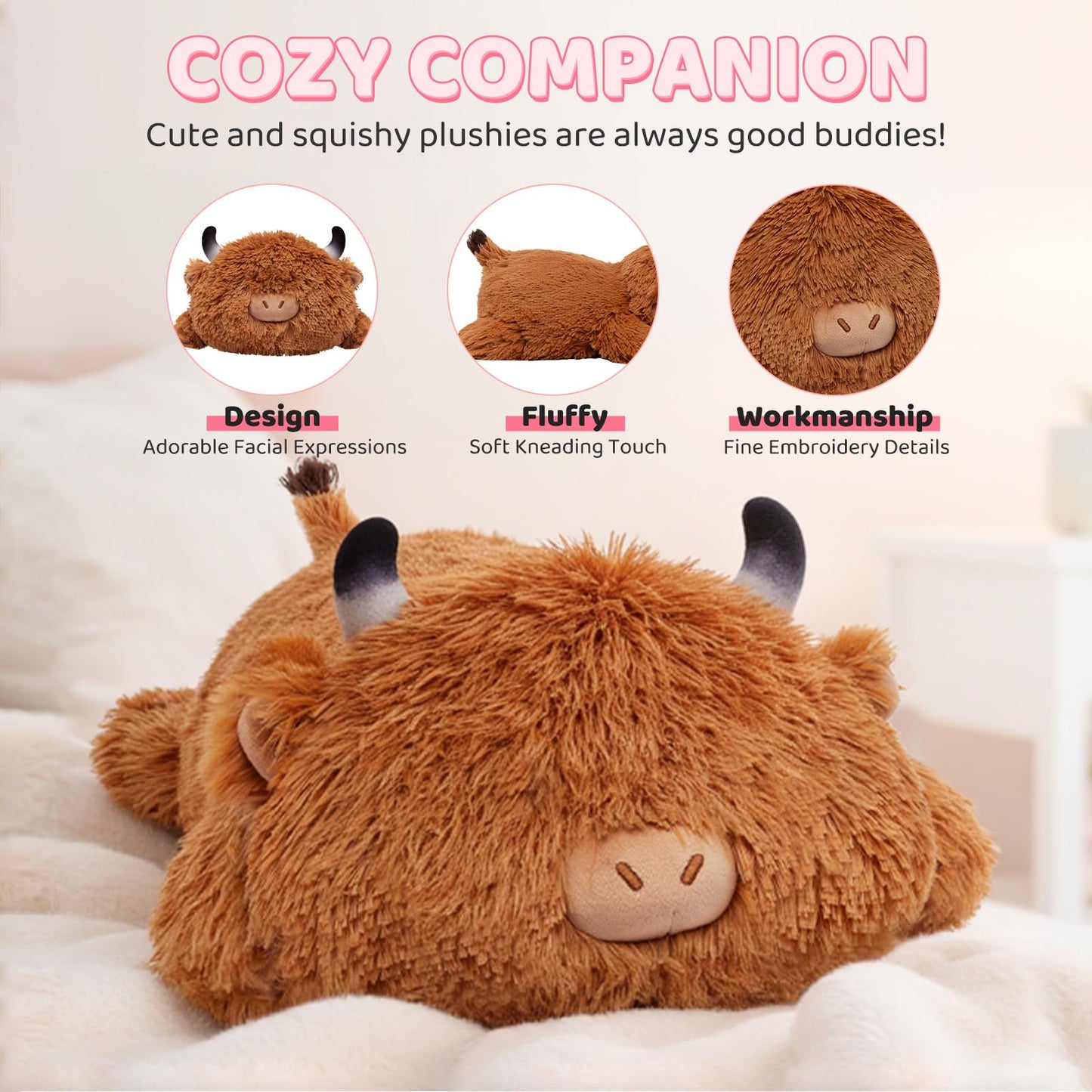 Mewaii Cute Black Cat Plush Pillow, Kawaii Plushies Black Cat Stuffed Animals, Squishy Plushies, Cuddle Plush Pillow for Kids & Girls (13 Inch)