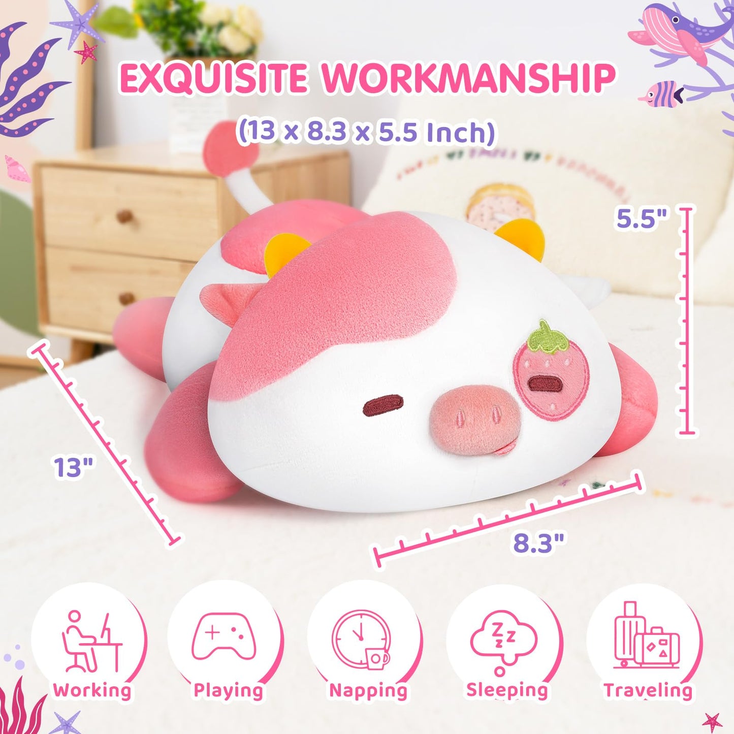 Mewaii Cute Black Cat Plush Pillow, Kawaii Plushies Black Cat Stuffed Animals, Squishy Plushies, Cuddle Plush Pillow for Kids & Girls (13 Inch)