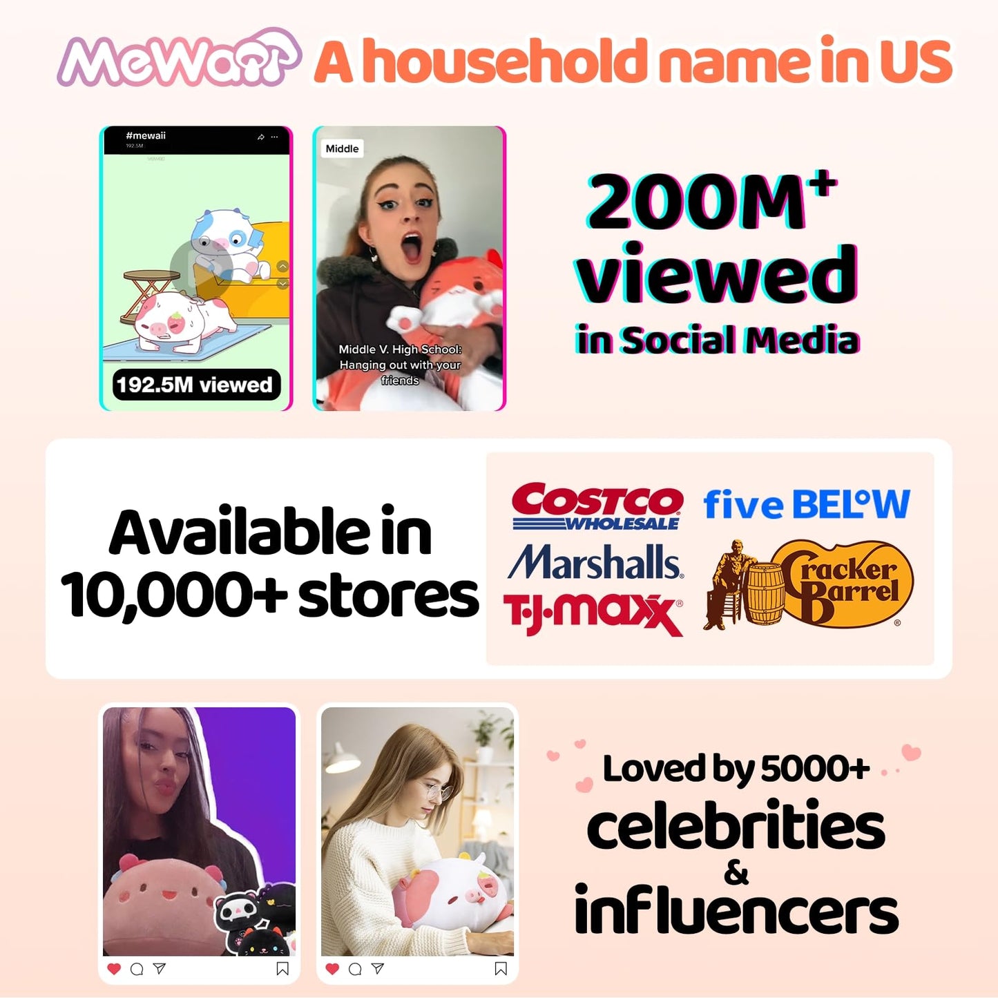 Mewaii Cute Black Cat Plush Pillow, Kawaii Plushies Black Cat Stuffed Animals, Squishy Plushies, Cuddle Plush Pillow for Kids & Girls (13 Inch)