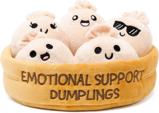 WHAT DO YOU MEME? Emotional Support Dumplings by Relatable, Cuddly Plush Toys and Stuffed Animals, Includes 5 Plushies with Basket, Cozy Idea for Loved Ones