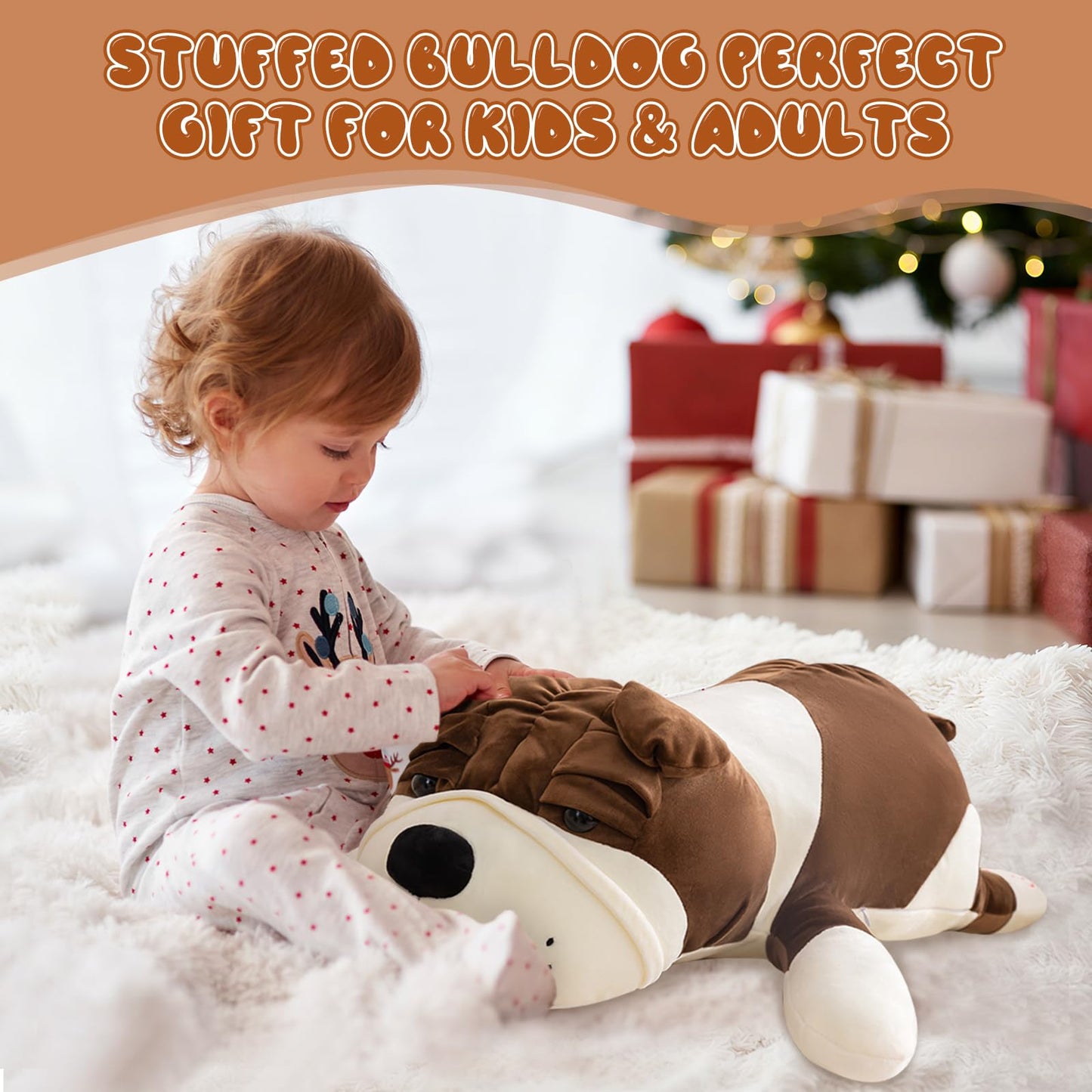 Dog Stuffed Animals, Brown 17.7in Dog Plush Bulldog Stuffed Animals Big Stuffed Animal Christmas Birthday Gifts for Kids Boys and Girls