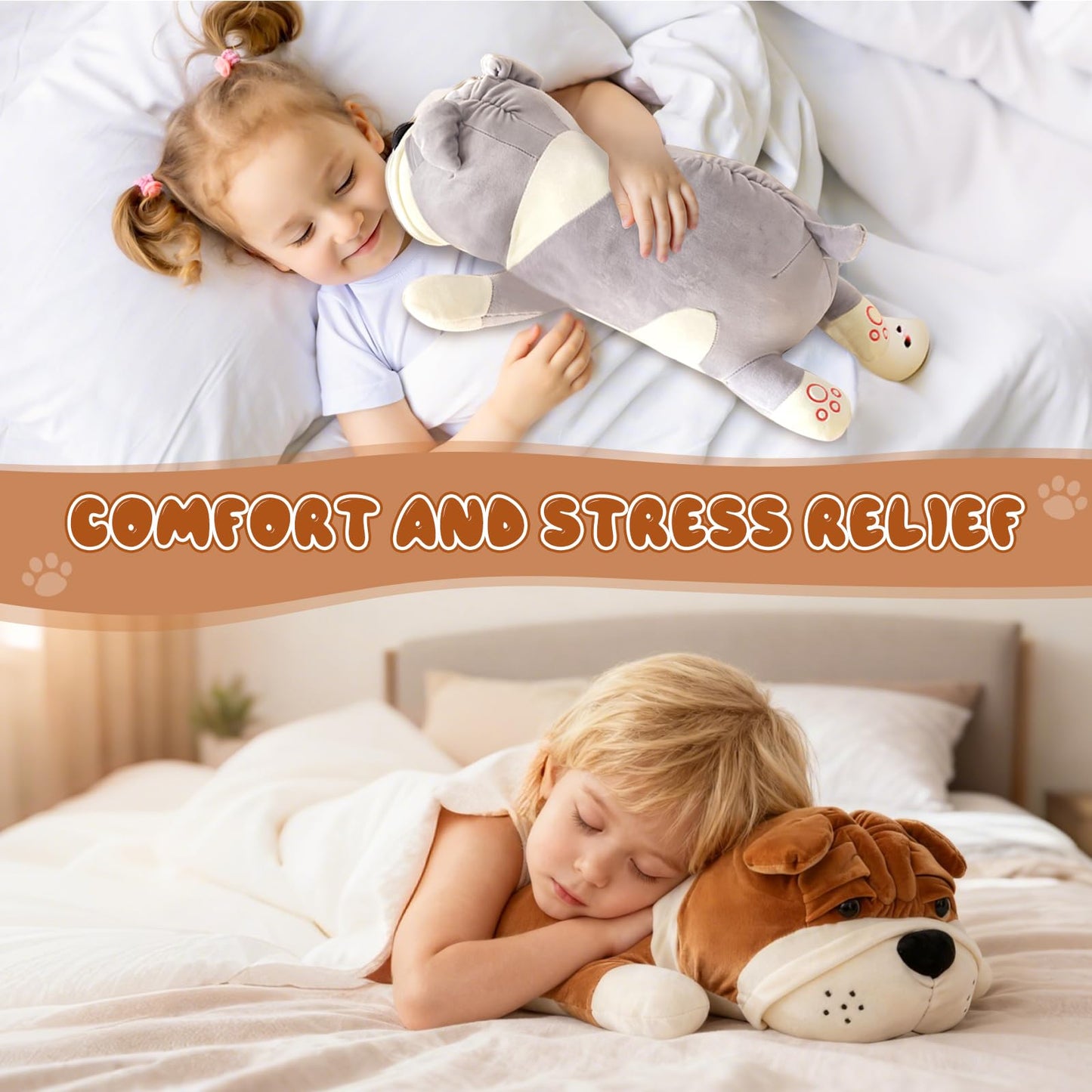 Dog Stuffed Animals, Brown 17.7in Dog Plush Bulldog Stuffed Animals Big Stuffed Animal Christmas Birthday Gifts for Kids Boys and Girls