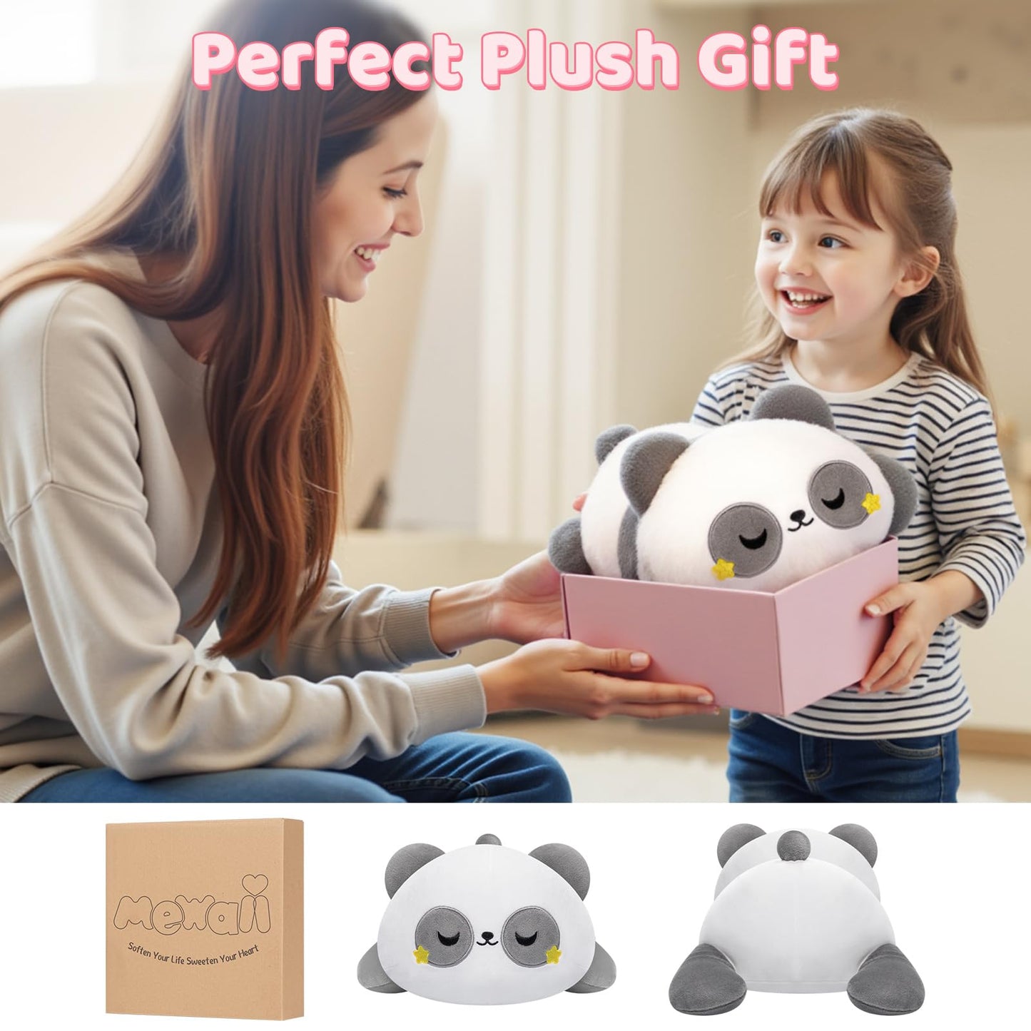 Mewaii Cute Black Cat Plush Pillow, Kawaii Plushies Black Cat Stuffed Animals, Squishy Plushies, Cuddle Plush Pillow for Kids & Girls (13 Inch)