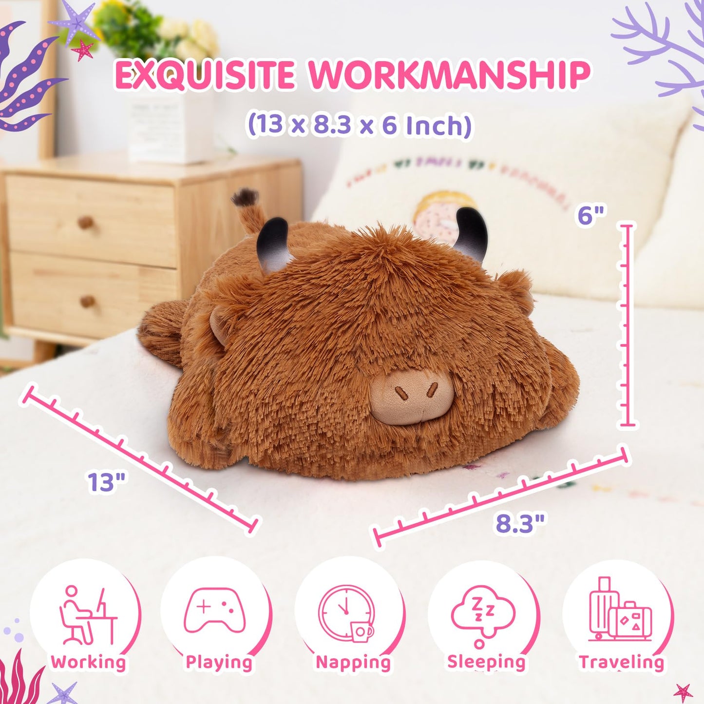 Mewaii Cute Black Cat Plush Pillow, Kawaii Plushies Black Cat Stuffed Animals, Squishy Plushies, Cuddle Plush Pillow for Kids & Girls (13 Inch)