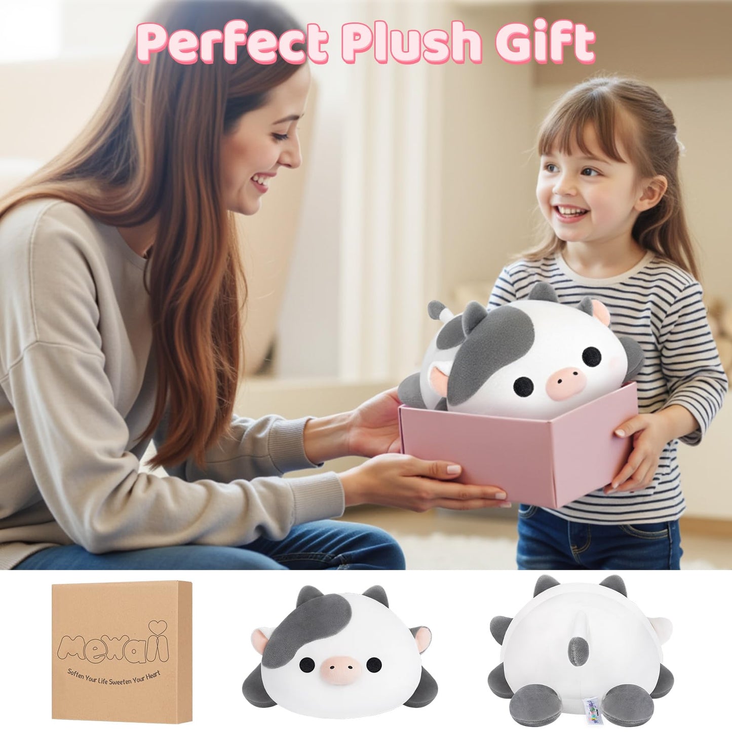 Mewaii Cute Black Cat Plush Pillow, Kawaii Plushies Black Cat Stuffed Animals, Squishy Plushies, Cuddle Plush Pillow for Kids & Girls (13 Inch)