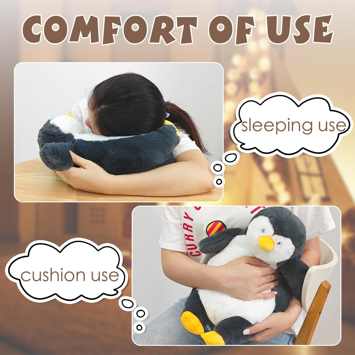 ARELUX 22in Large Penguin Plush Stuffed Animal Hugging Pillow:Soft Giant Sleeping Body Warm Fluffy Pillow Adorable Chubby Plushie Toy Creative Dormitory