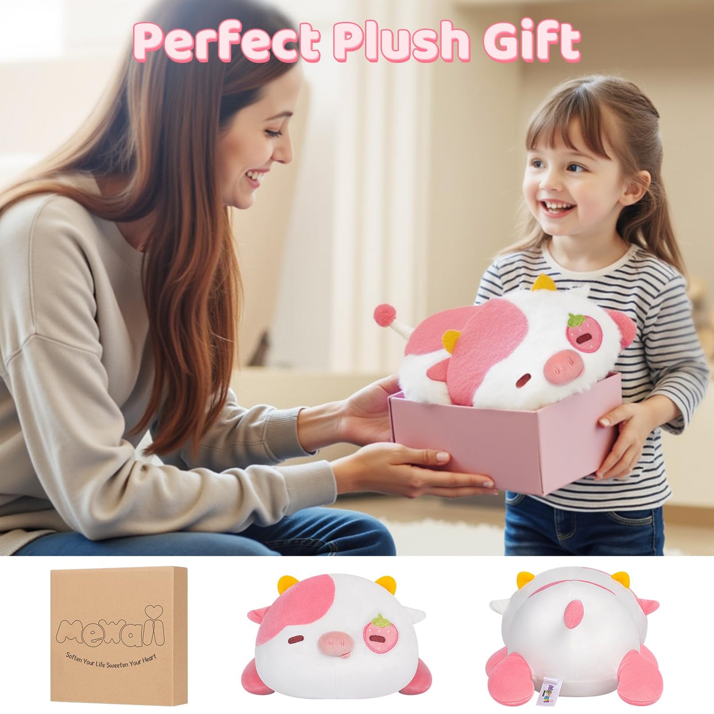 Mewaii Cute Black Cat Plush Pillow, Kawaii Plushies Black Cat Stuffed Animals, Squishy Plushies, Cuddle Plush Pillow for Kids & Girls (13 Inch)