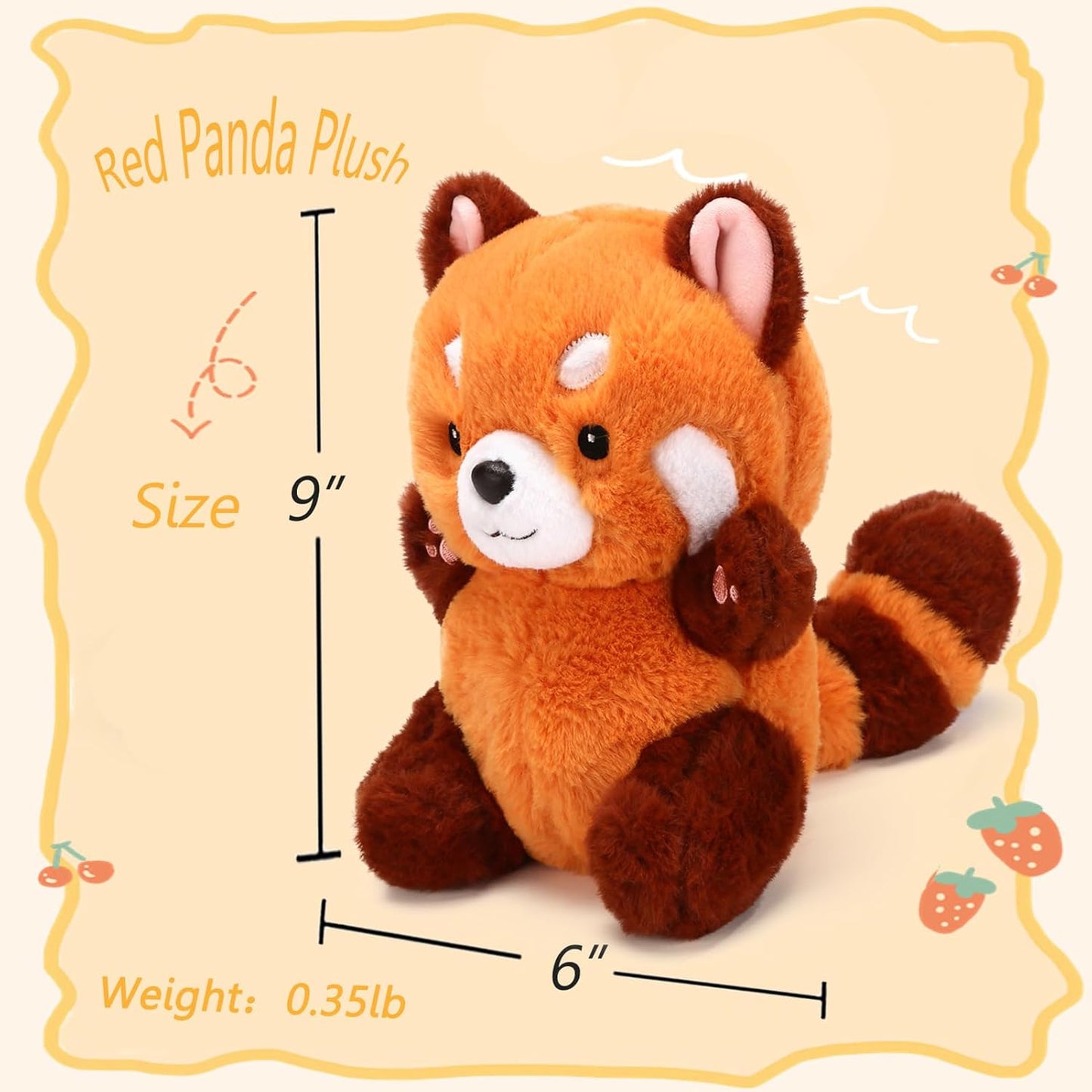 Cute Red Panda Plush Toy - Stuffed Animal Gift for Girlfriend, Kids Birthday - 9" Red Panda