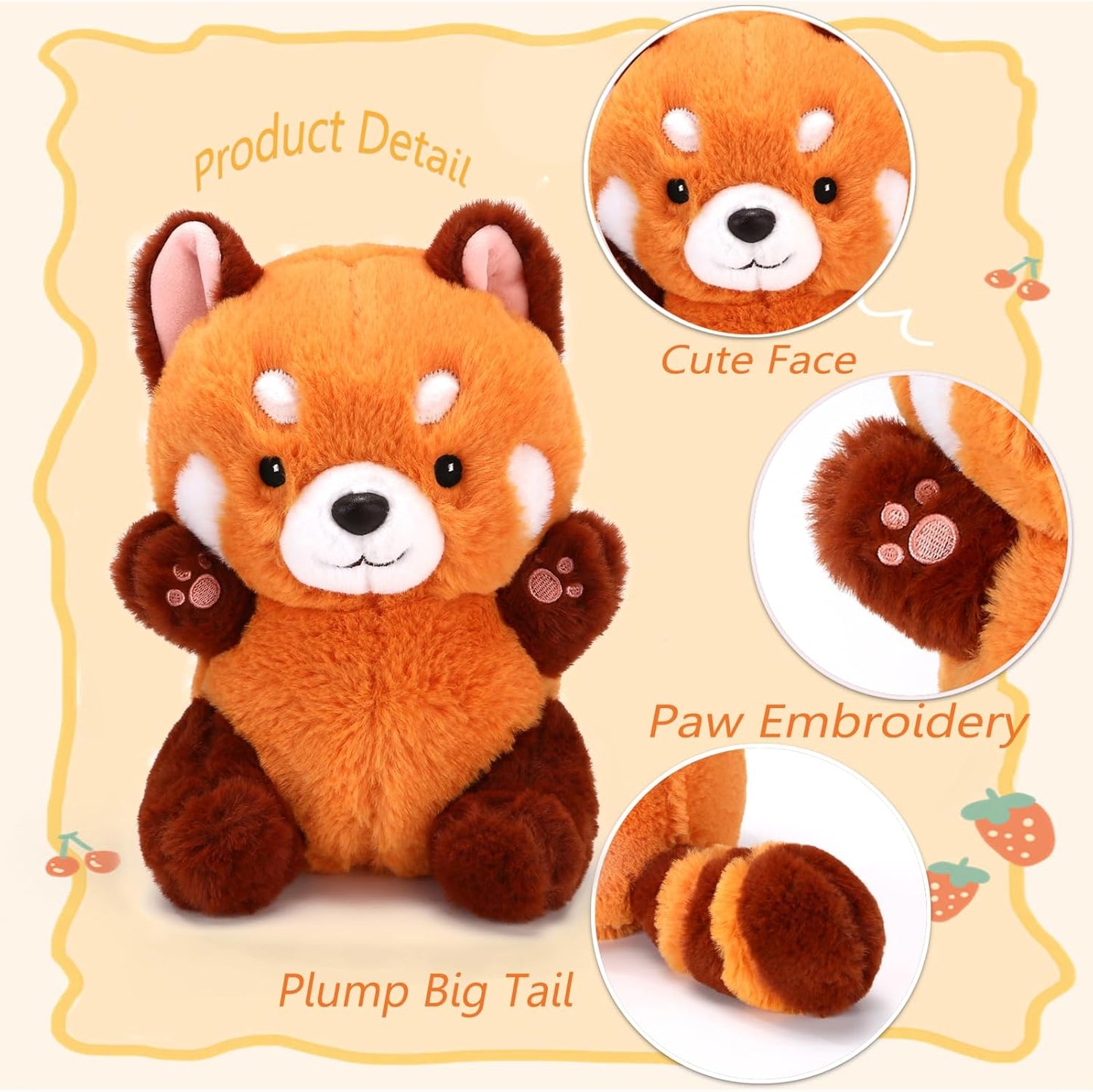 Cute Red Panda Plush Toy - Stuffed Animal Gift for Girlfriend, Kids Birthday - 9" Red Panda
