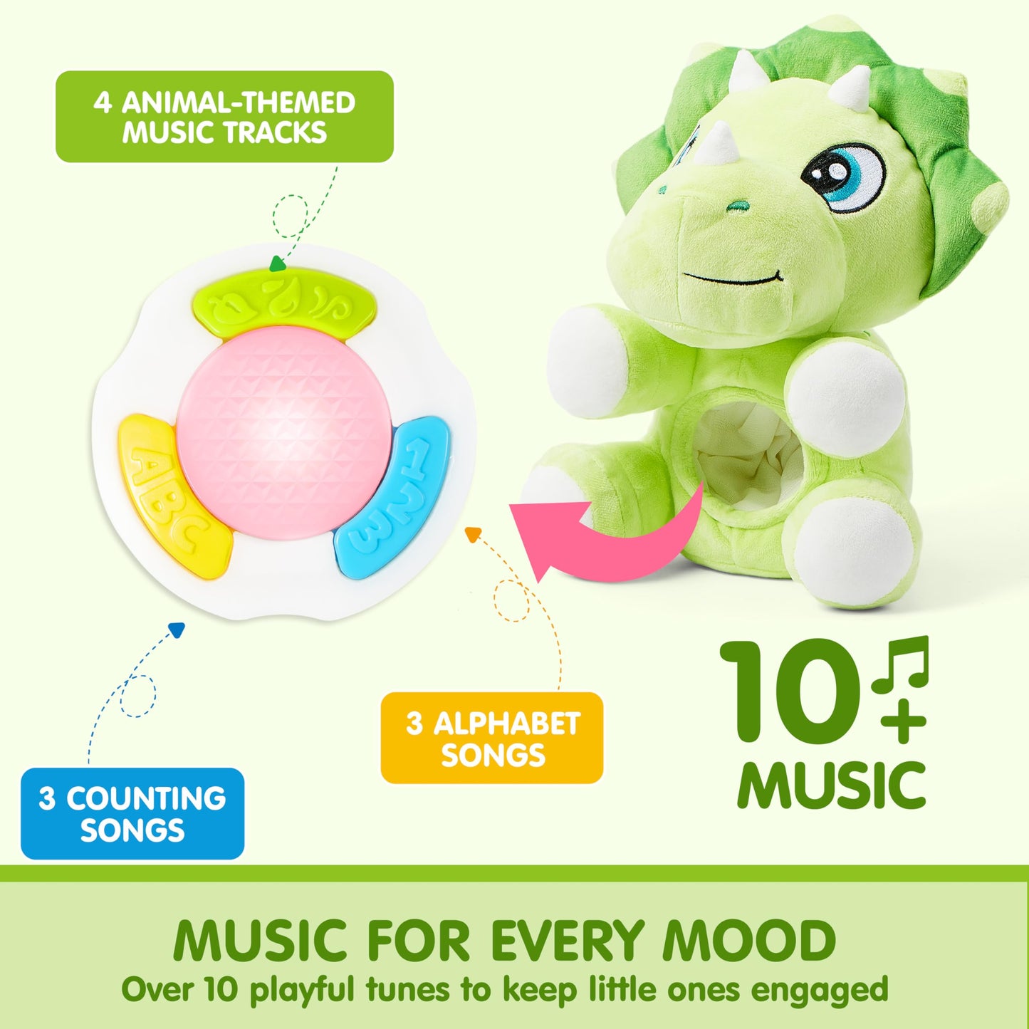 JOYIN Musical Dinosuar Plush Baby Toy, Stuffed Animal with Music & Light, Baby Musical Soft Plush Toys for Infant Babies, Christmas Birthday Gifts for Boys and Girls 6+ Months