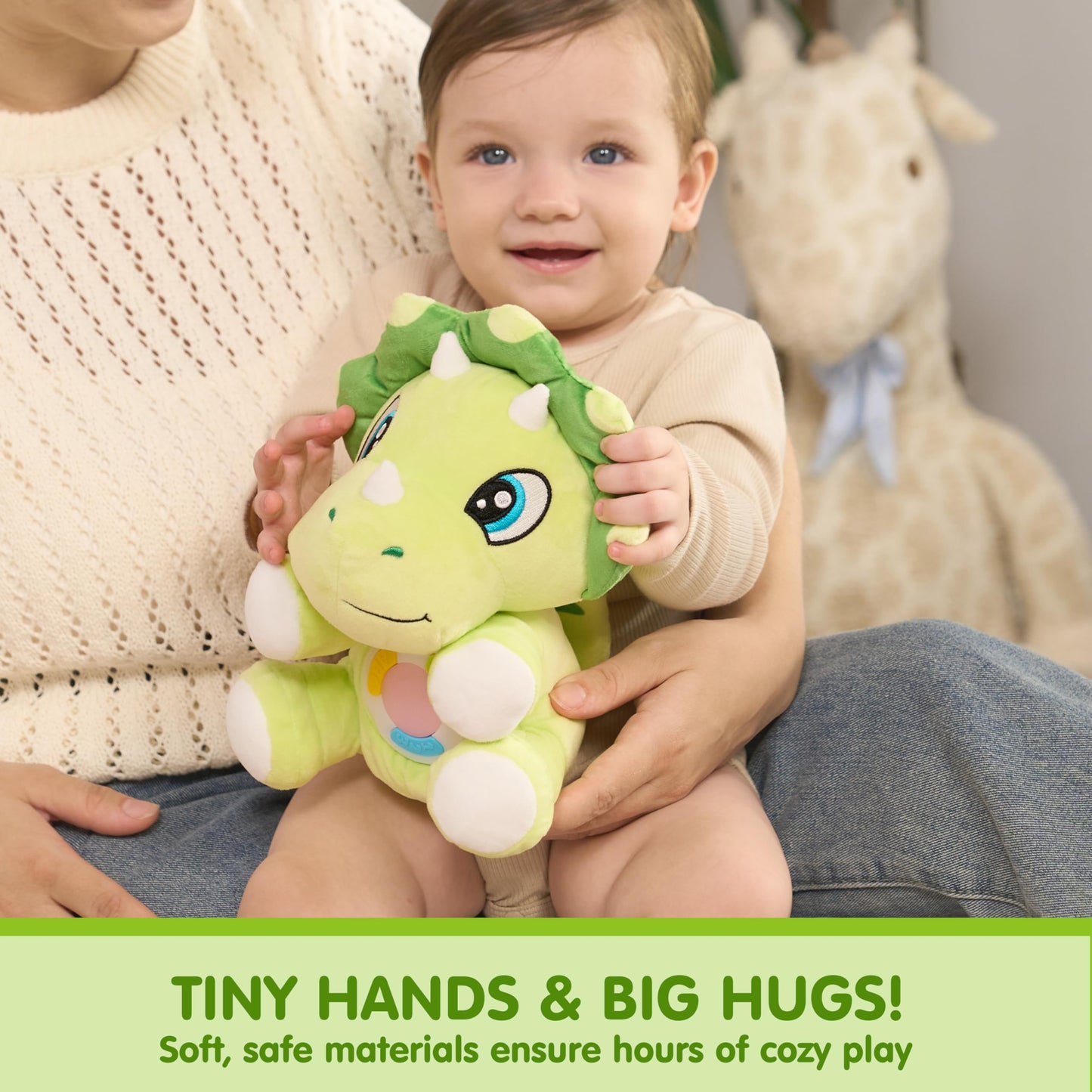 JOYIN Musical Dinosuar Plush Baby Toy, Stuffed Animal with Music & Light, Baby Musical Soft Plush Toys for Infant Babies, Christmas Birthday Gifts for Boys and Girls 6+ Months